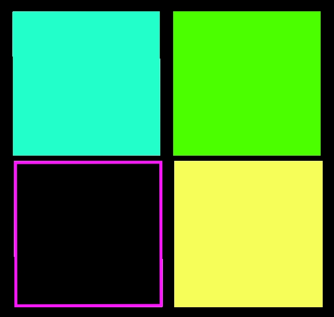 the colors yellow, black, mint, and green